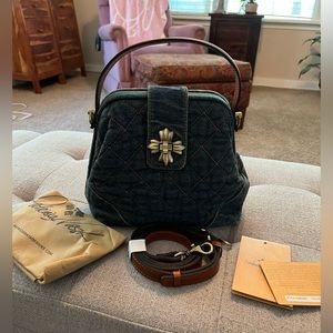 Patricia Nash Essex Denim Framed Top Handle Satchel with crossbody strap